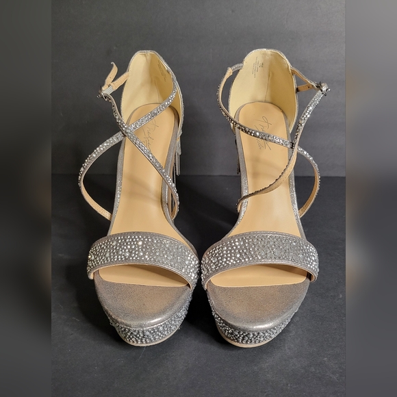 Thalia Sodi Shoes - Silver embellished heels with fringe